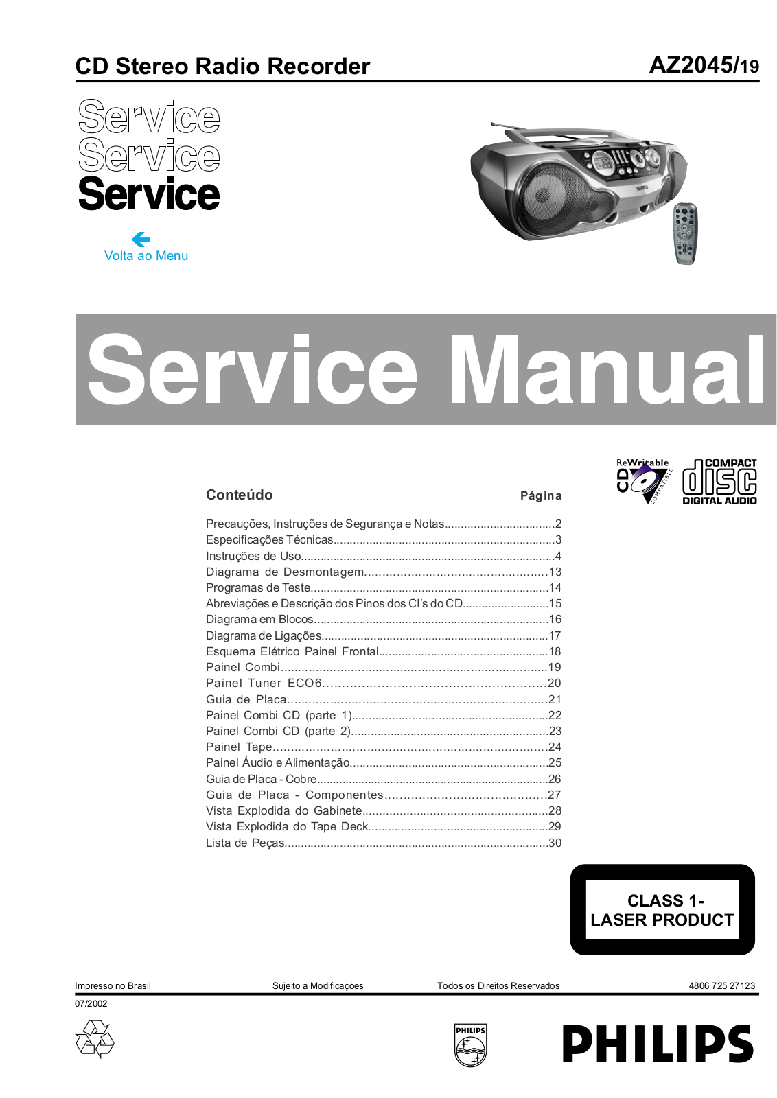 Philips AZ2045 Service Manual