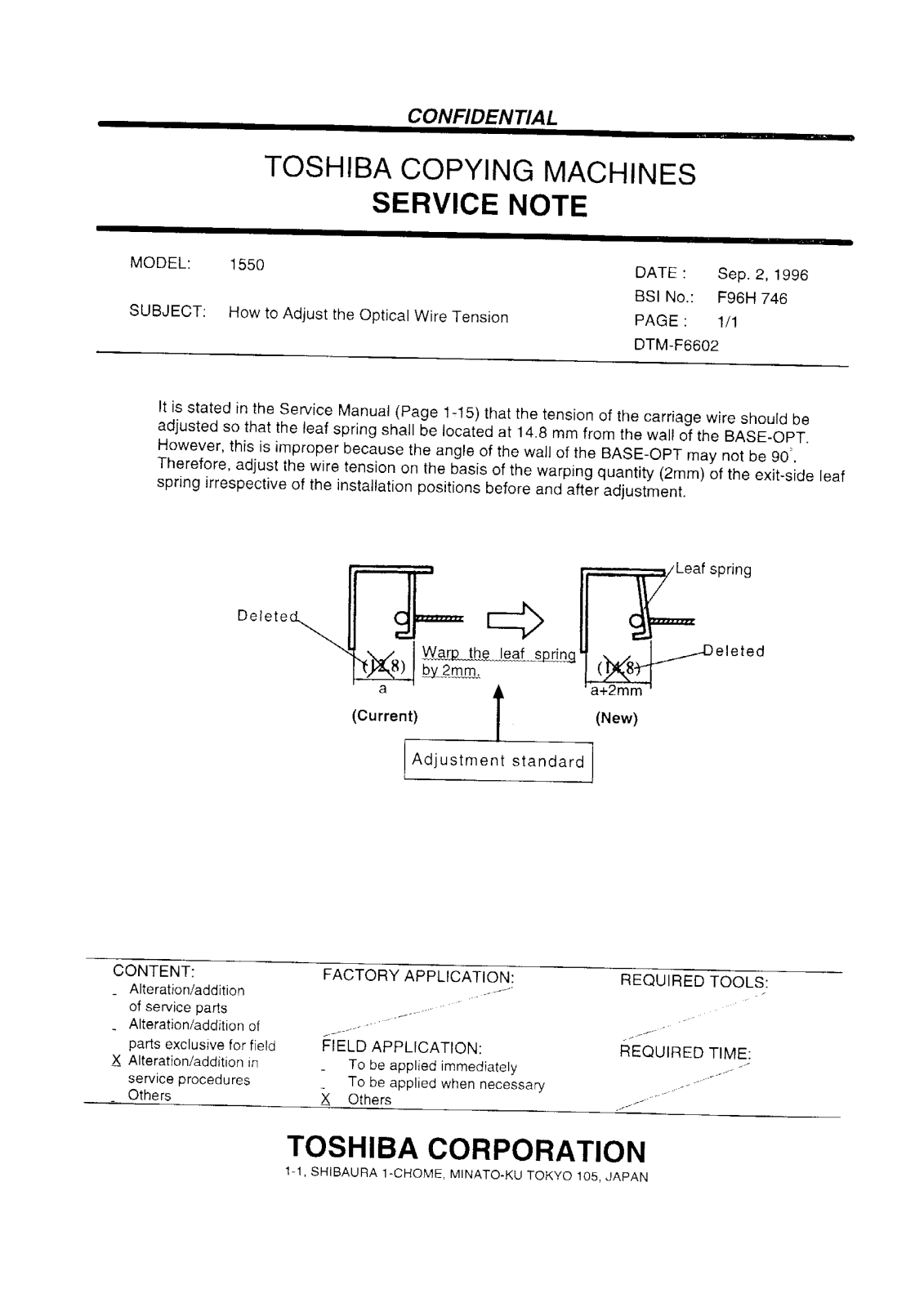 Toshiba f96h746 Service Note