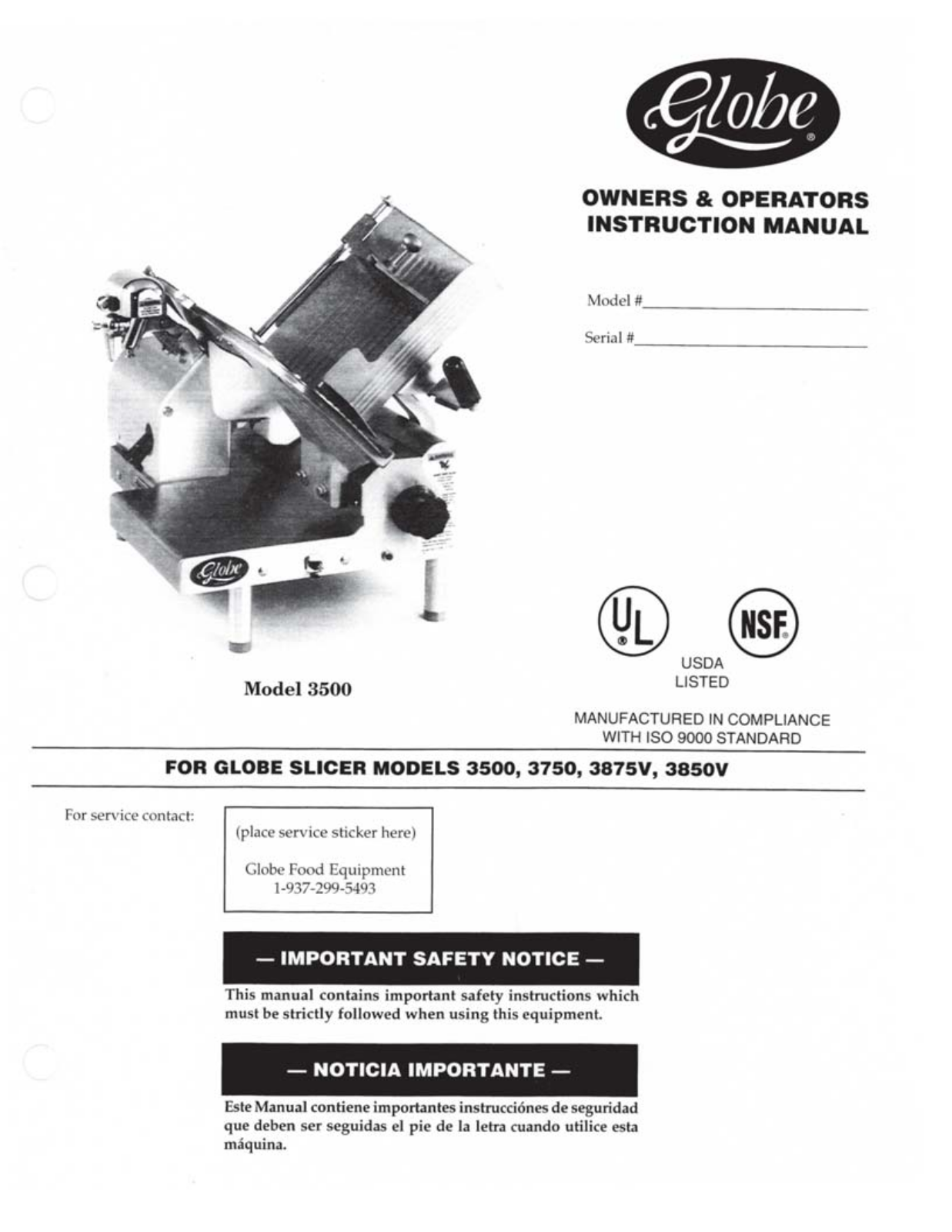 Globe 3975V, 3750 Installation  Manual