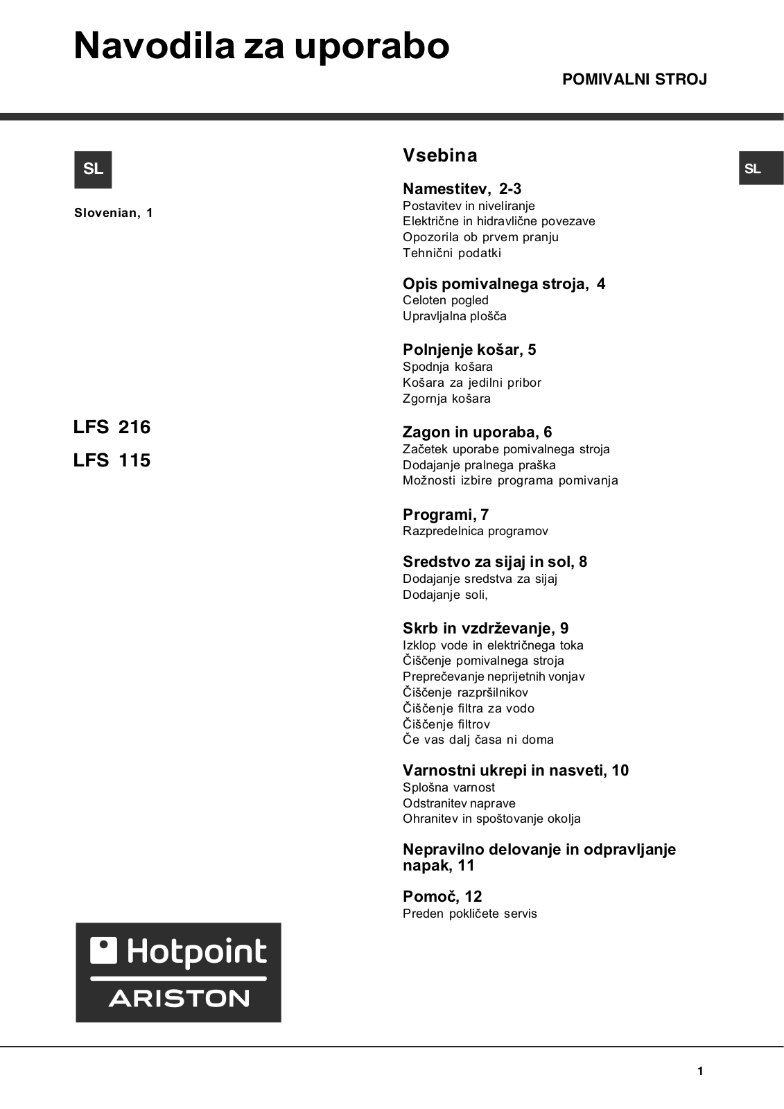 Hotpoint Ariston LFS 216 User Manual