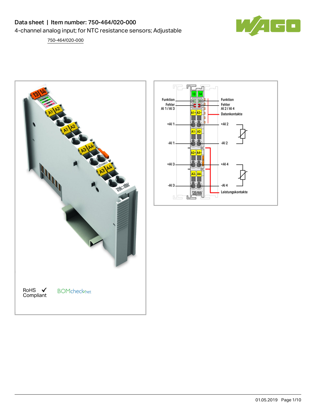 Wago 750-464/020-000 Data Sheet