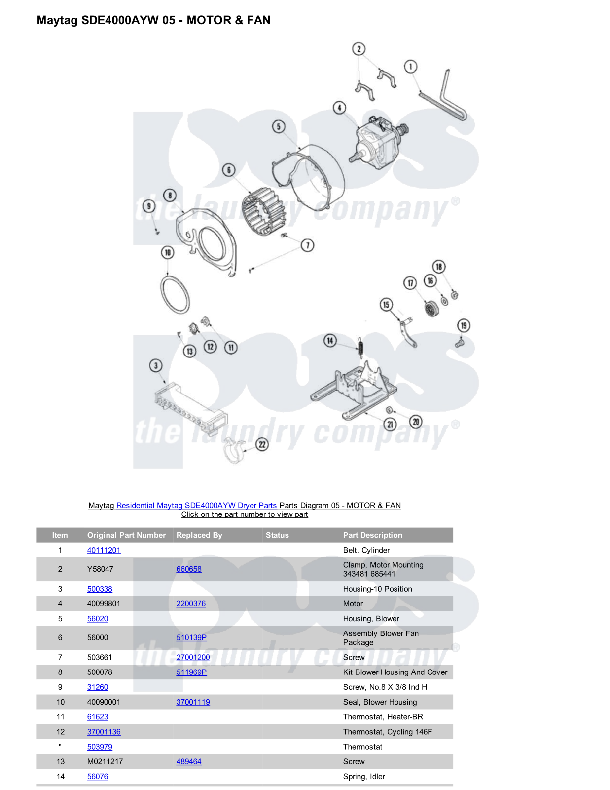 Maytag SDE4000AYW Parts Diagram