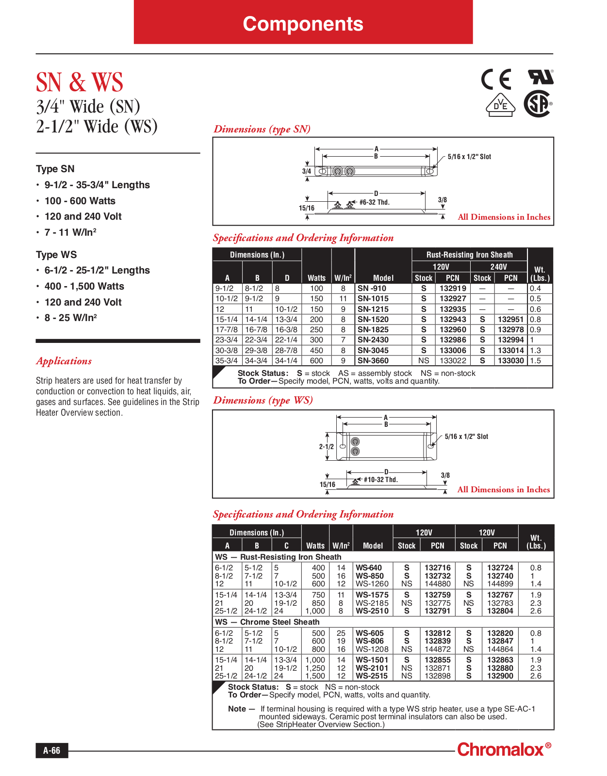 Chromalox SN, WS Catalog Page