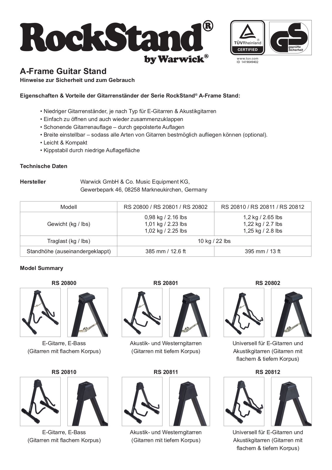 Warwick RS 20800 B-1C Service Manual