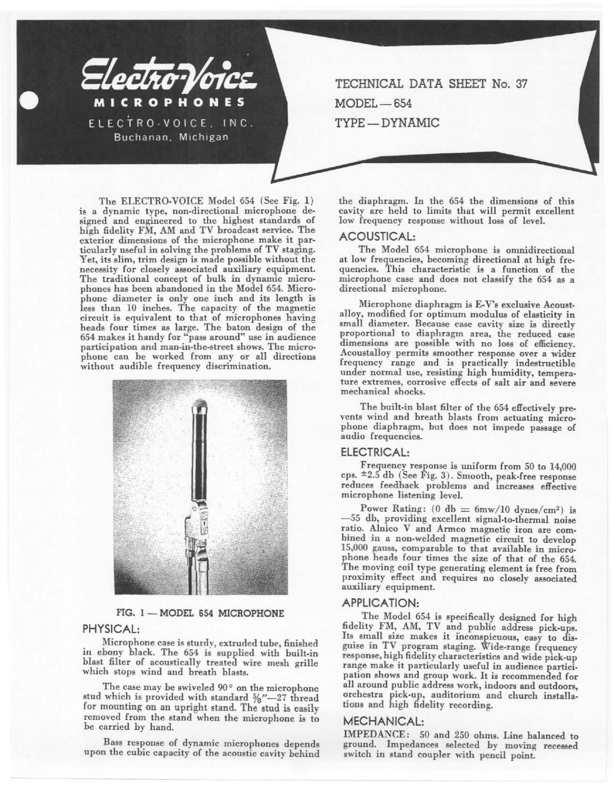 Electro-voice 654 DATASHEET