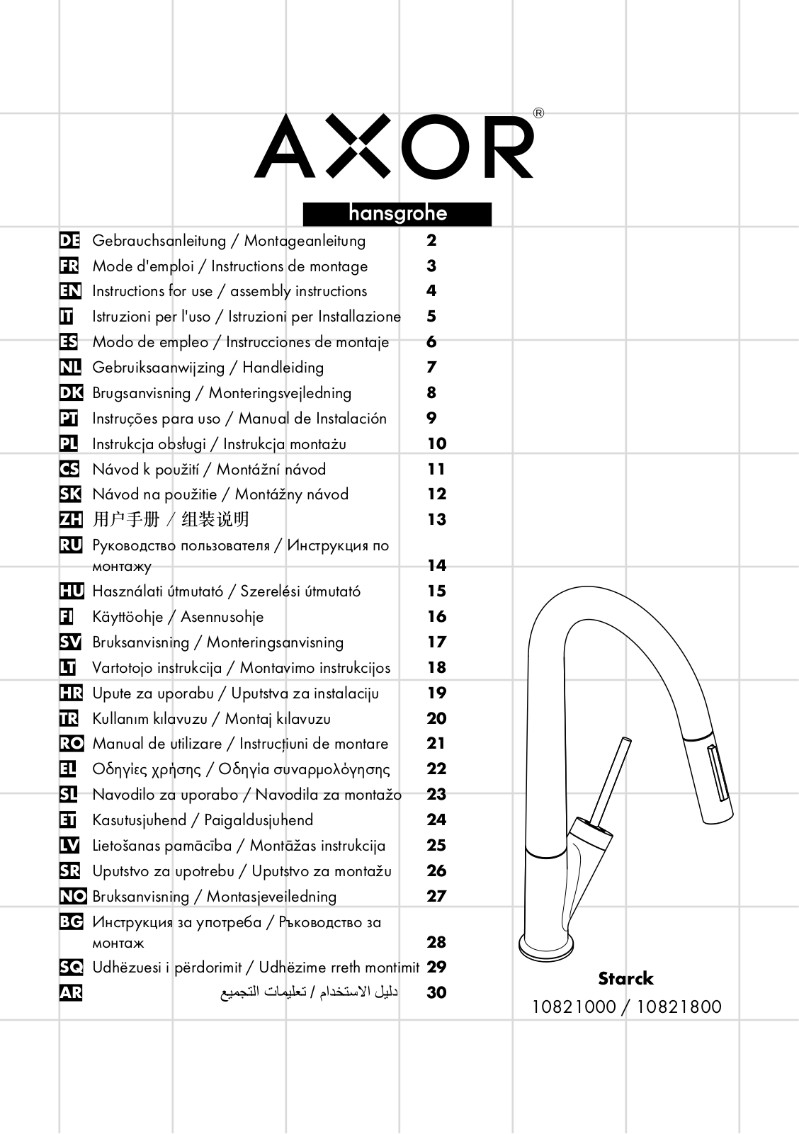 Hansgrohe 10821000, 10821800 Instructions For Use/assembly Instructions