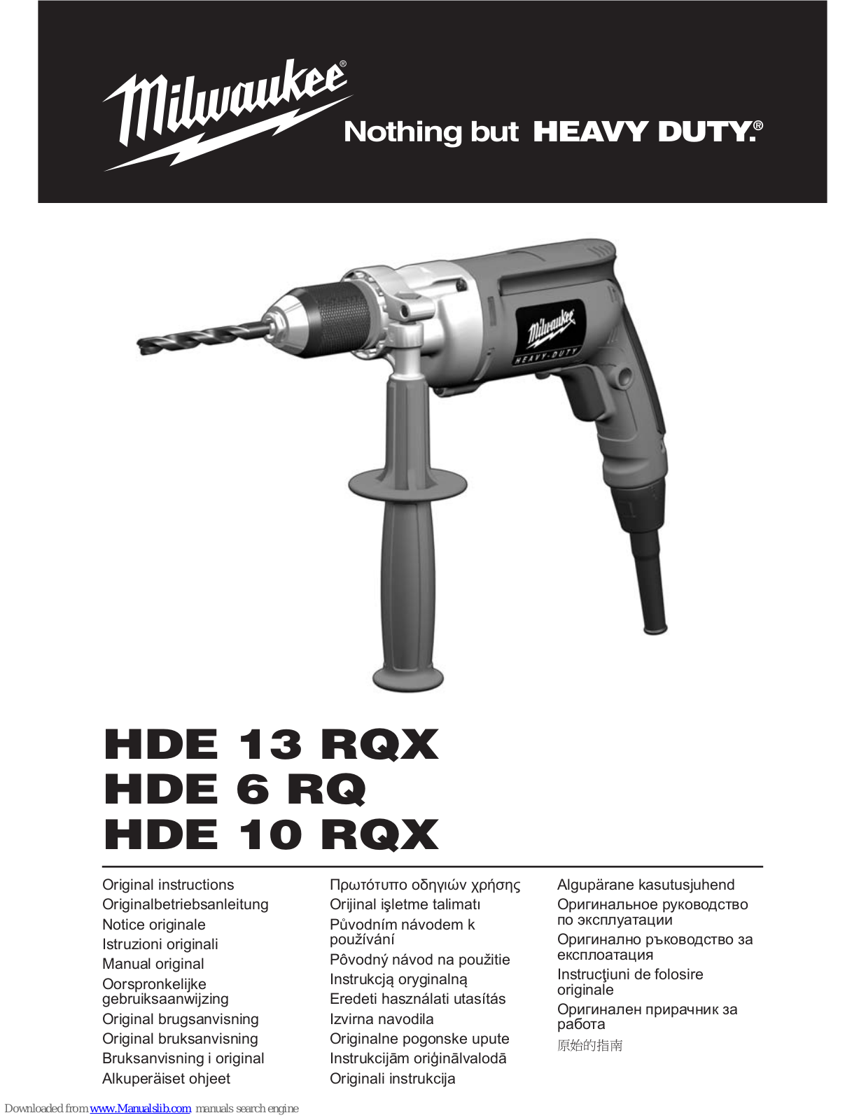 Milwaukee HDE 13 RQX, HDE 6 RQ, HDE 10 RQX Original Instructions Manual