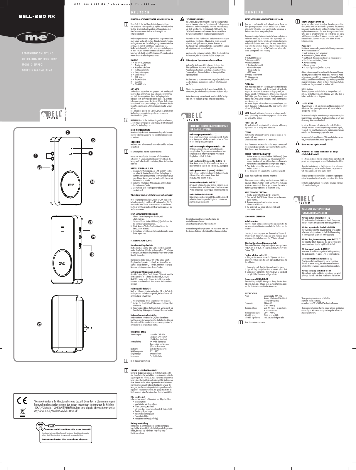 m-e modern-electronics BELL 280 RX Operating Instructions