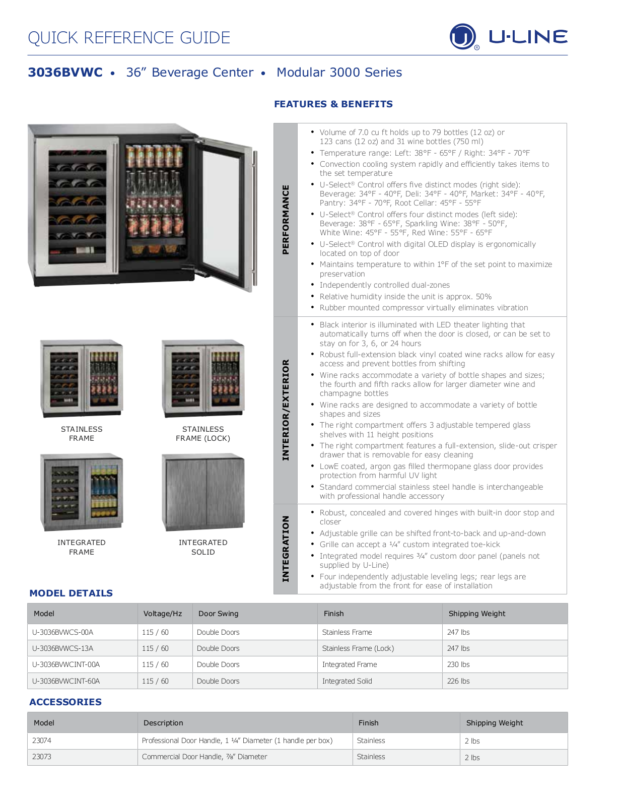 U-Line U-3036BVWCINT-00A User Manual