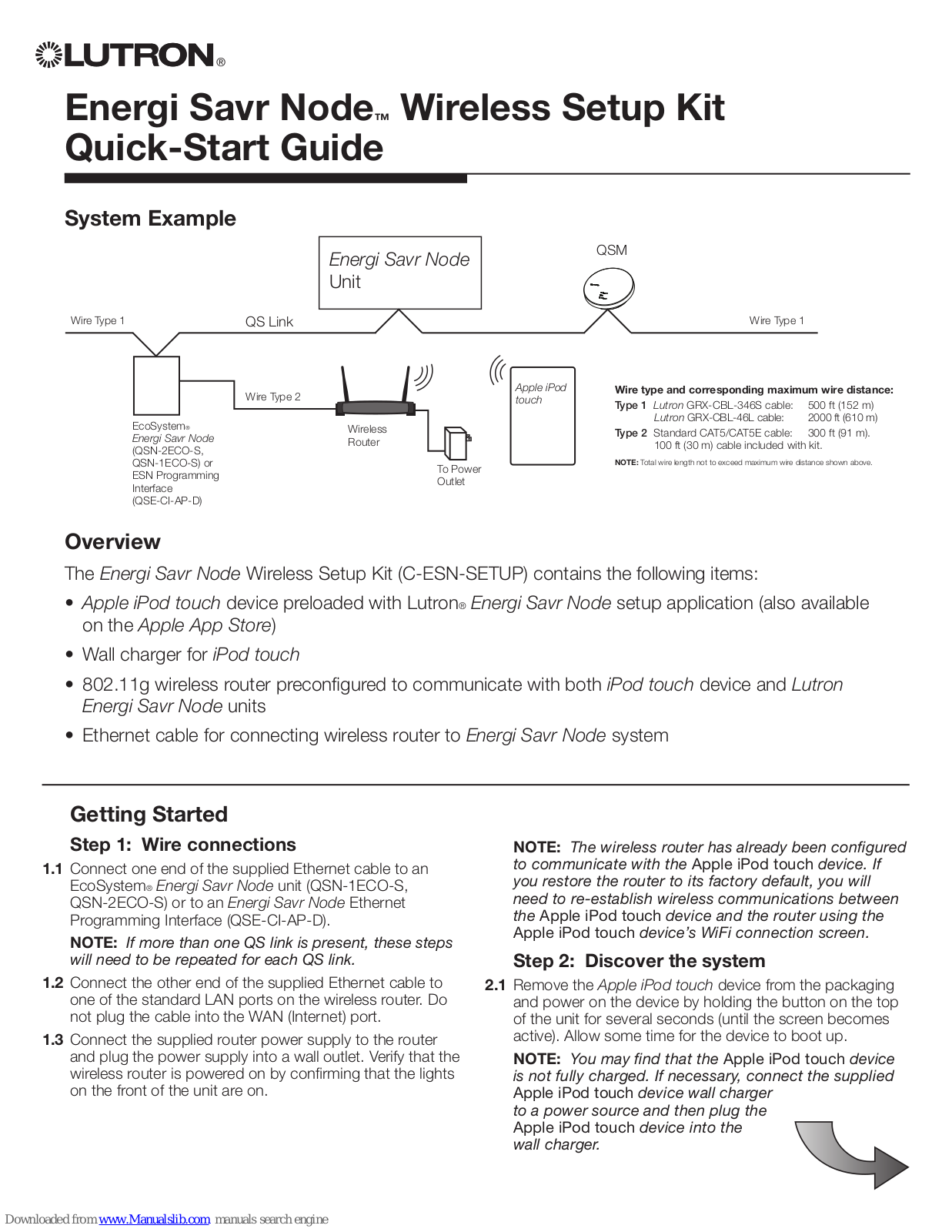 Lutron Electronics Energi Savr Node Quick Start Manual