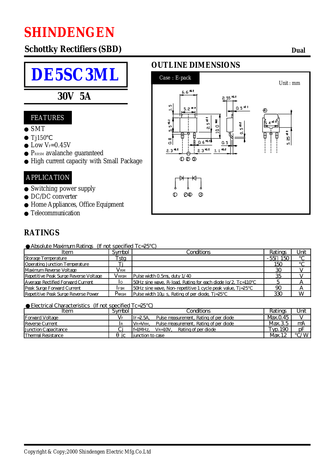 Datasheet DE5SC3ML Datasheet (Shindengen) - ManualMachine.com
