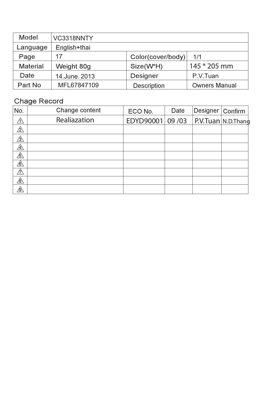 LG VC3318NNTY Instruction manual