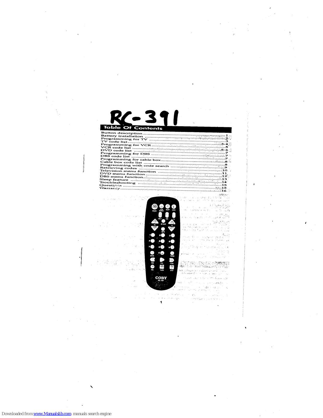 Coby RC-391 User Manual