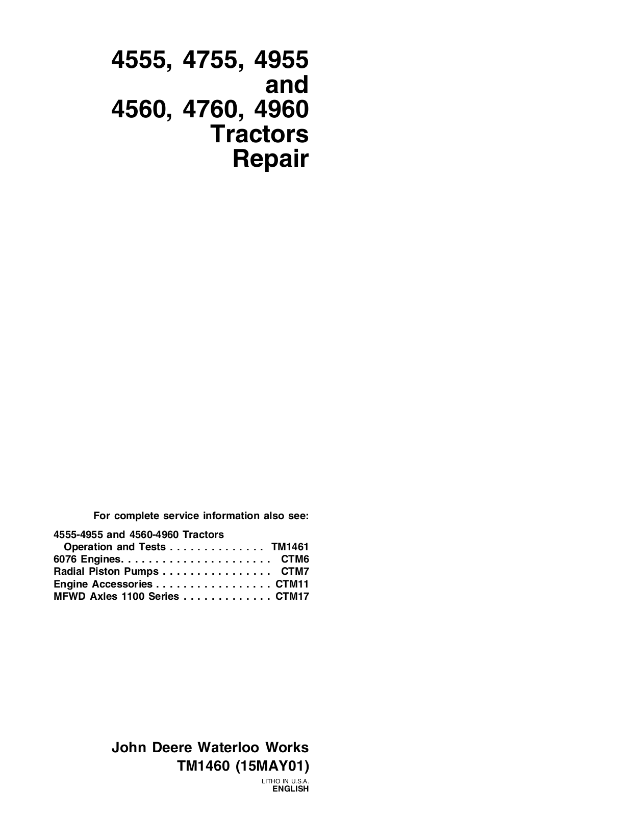 john deere 4955, 4555, 4755, 4560, 4760 Technical Manual