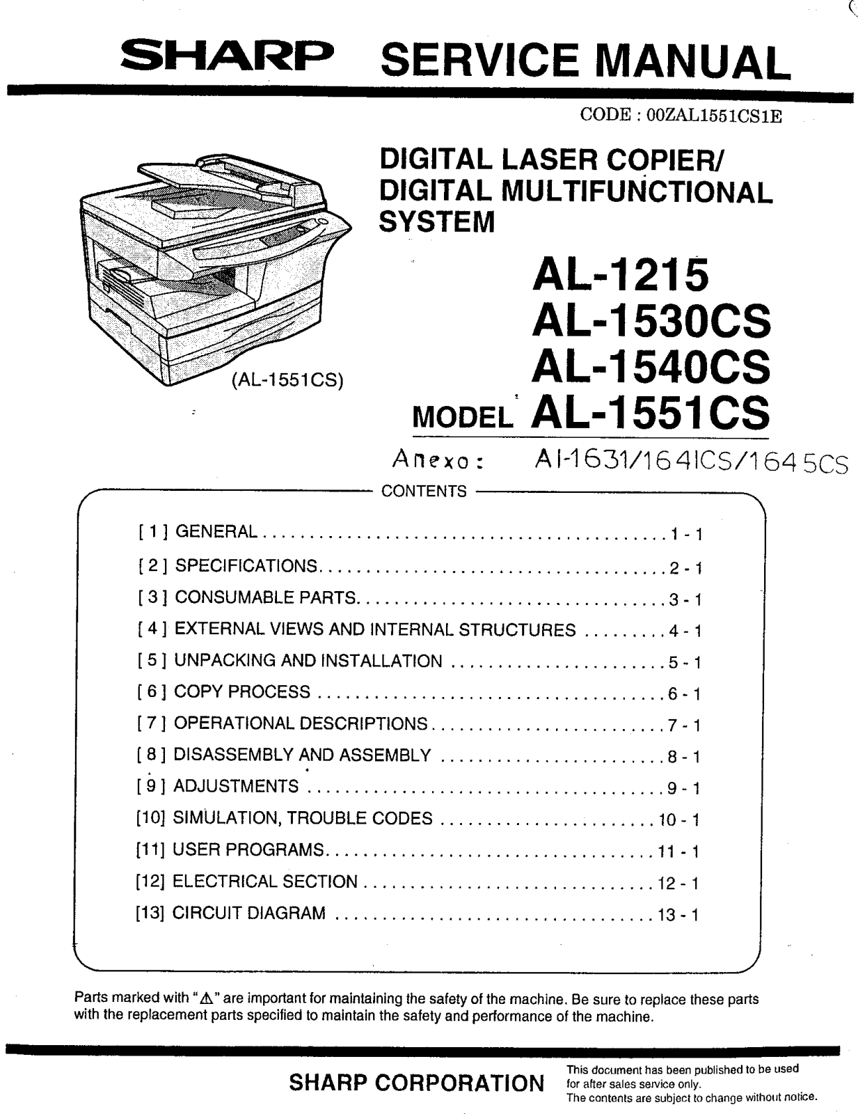 sharp AL1215, AL1530CS, AL1540CS, AL155CS Diagram