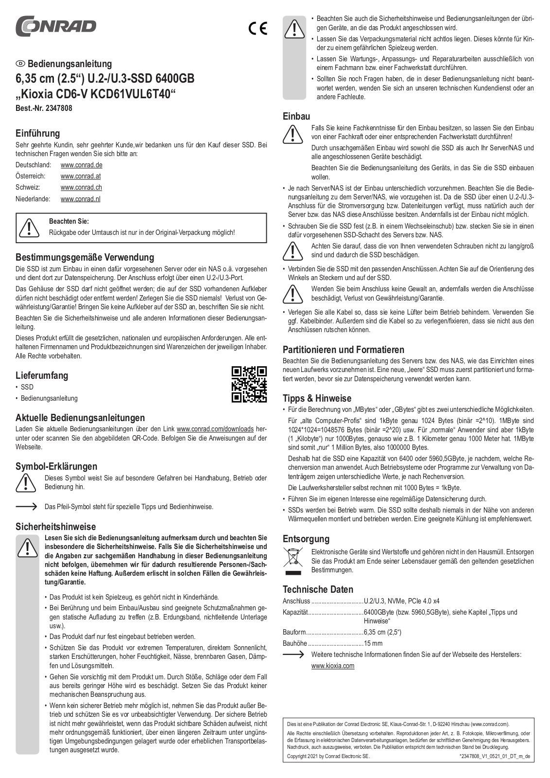 Kioxia KCD61VUL6T40 User guide