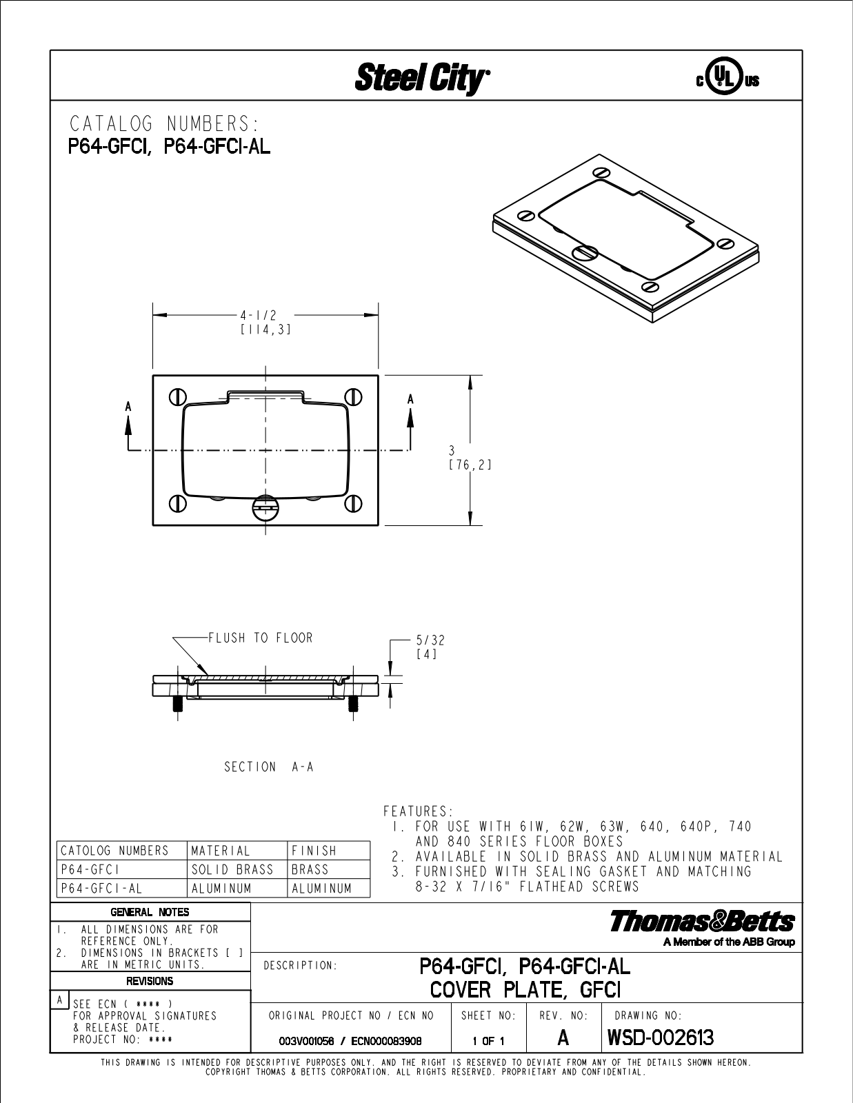Thomas & Betts P64-GFCI Reference Drawing - ManualMachine.com