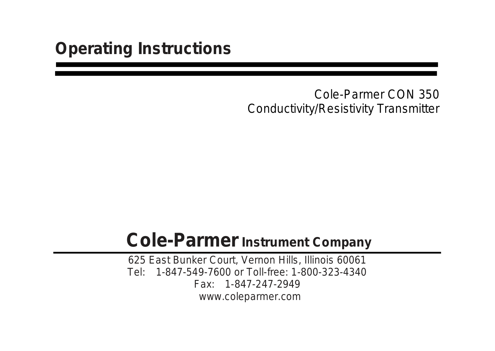 Cole-Parmer CON 350 Instruction Manual