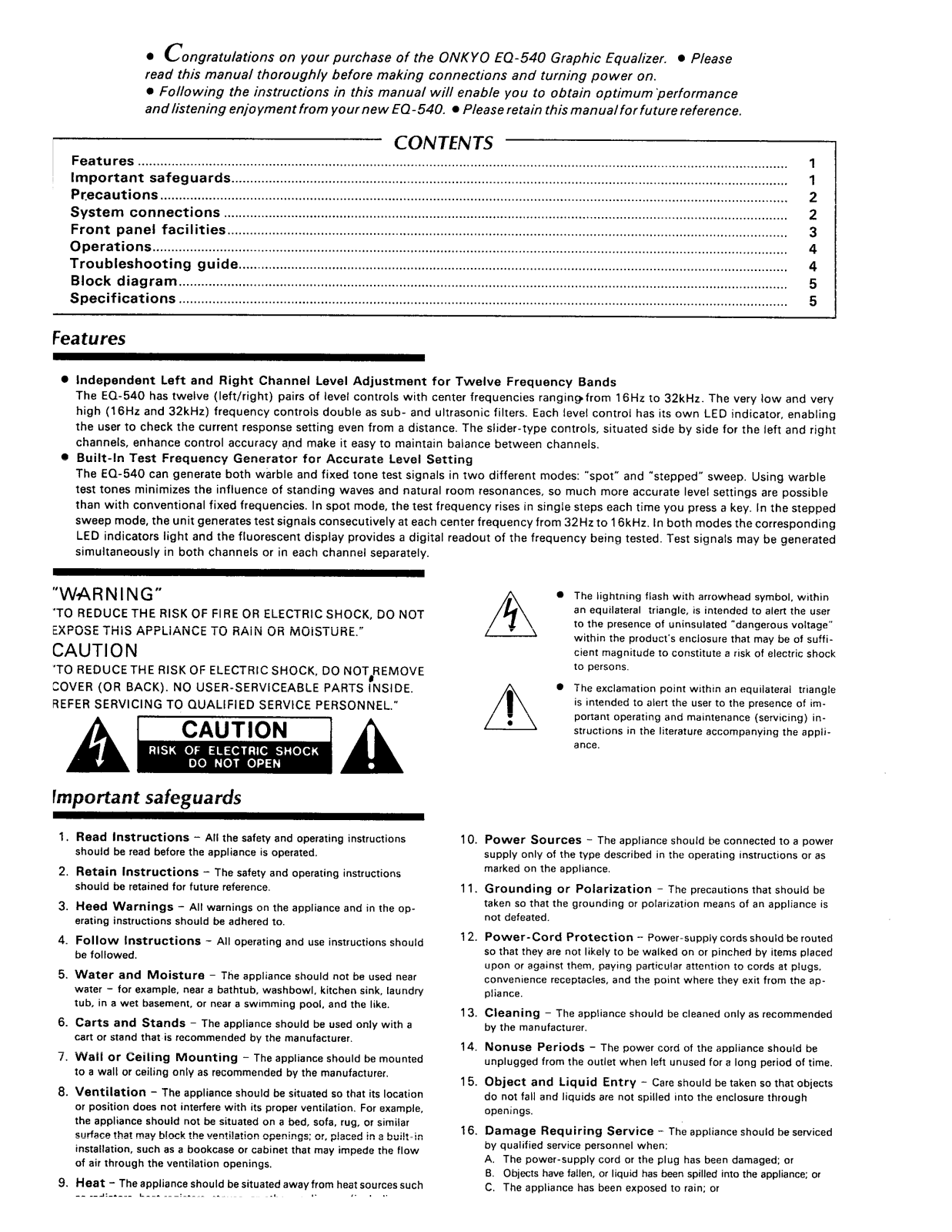 Onkyo EQ-540 Instruction Manual