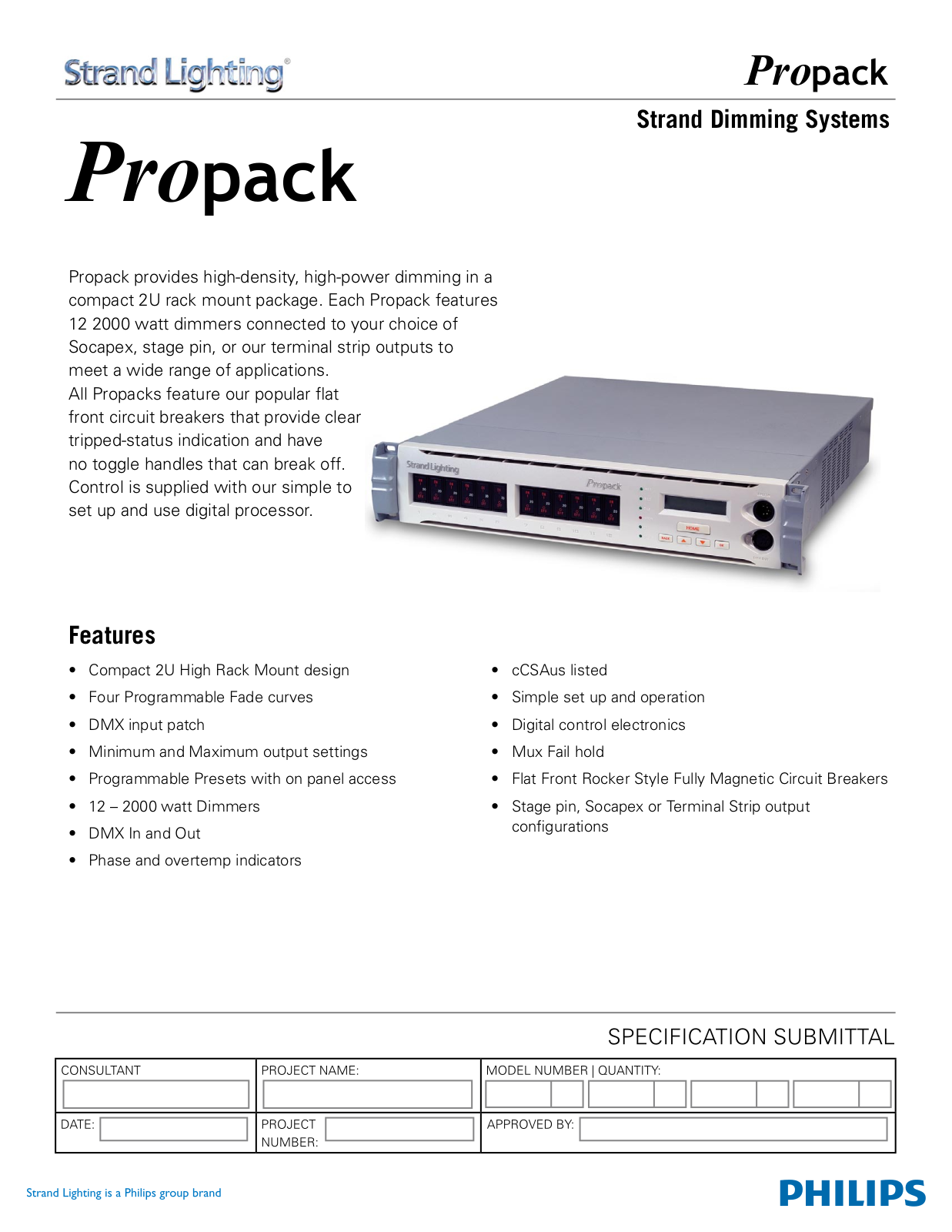 Strand ProPack 120V DataSheet - ManualMachine.com