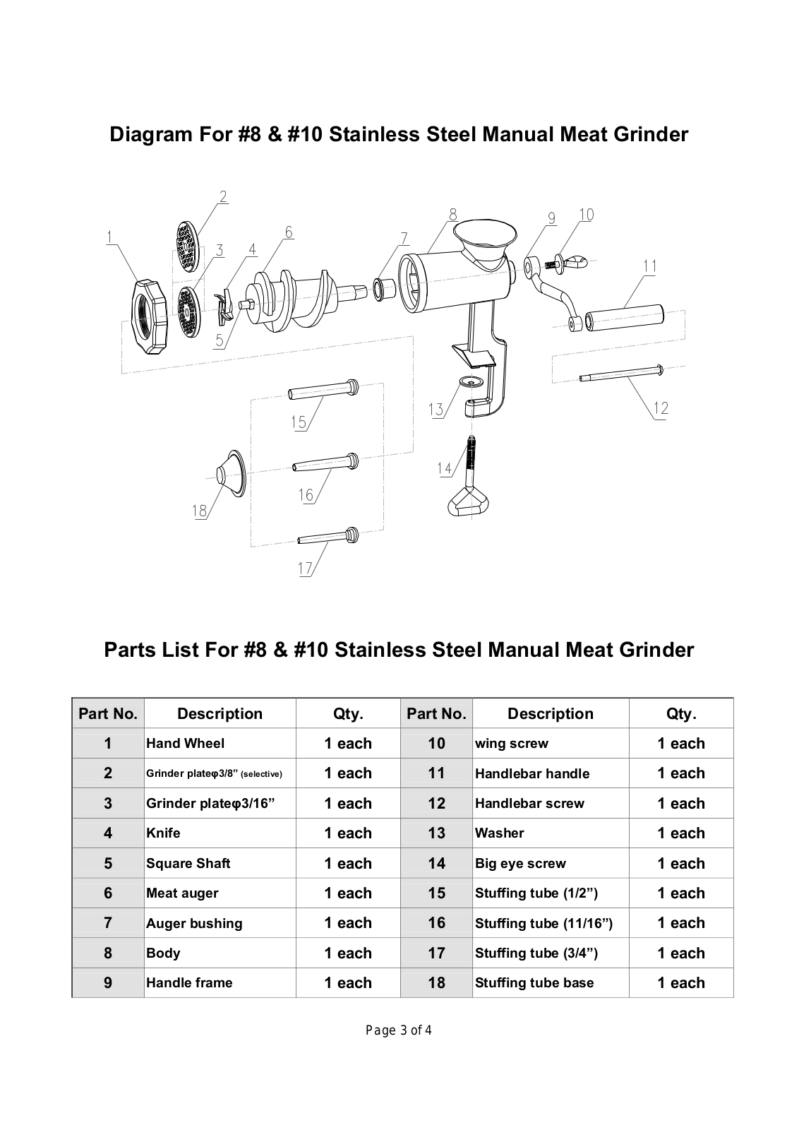 Omcan Food Machinery MG-201008 Parts List