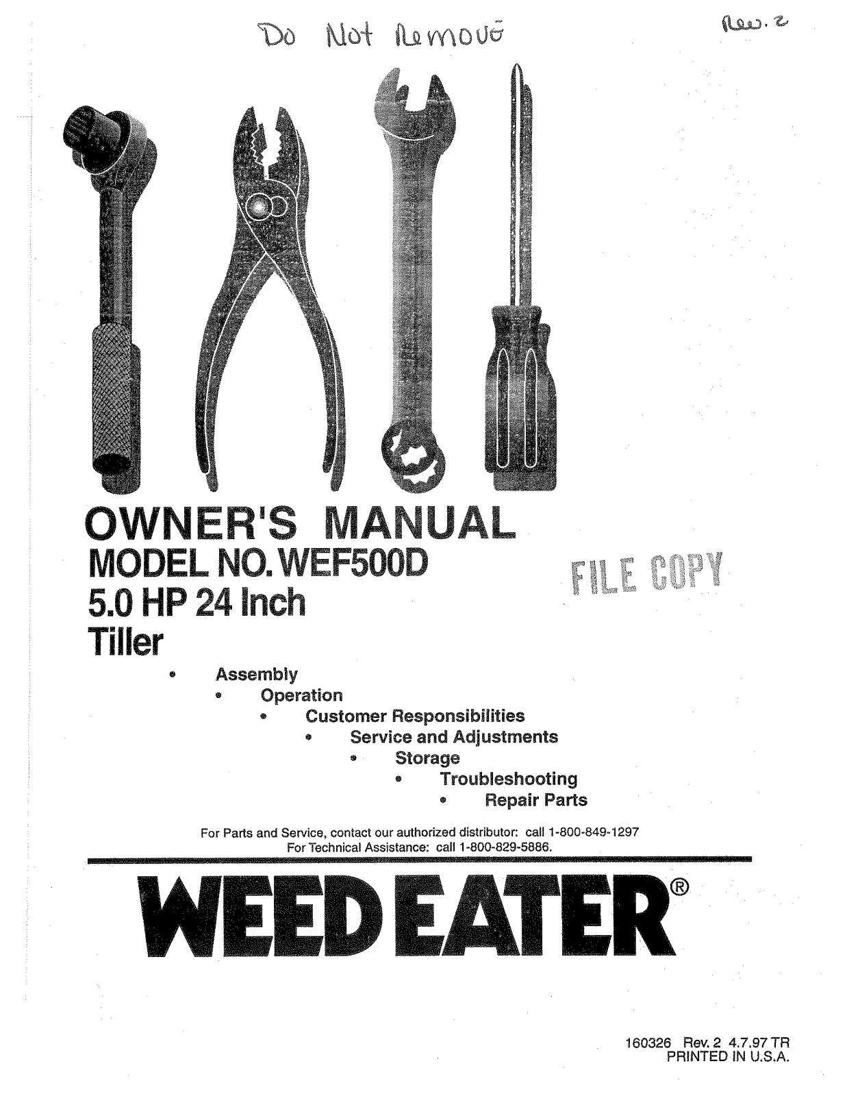 Weed Eater WEF500D, 160326 User Manual