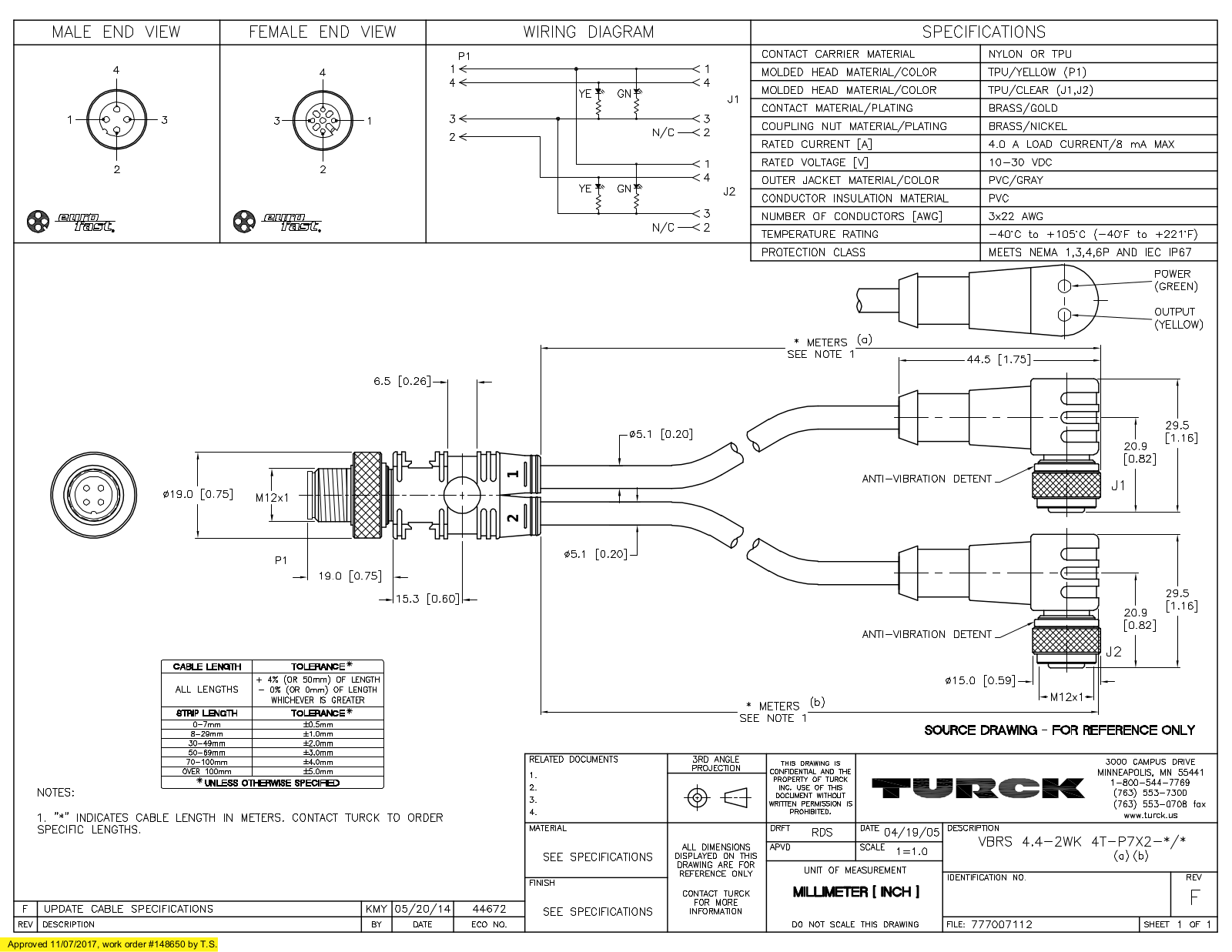 Turck VBRS4.4-2WK4T-P7X2-2/2 Specification Sheet