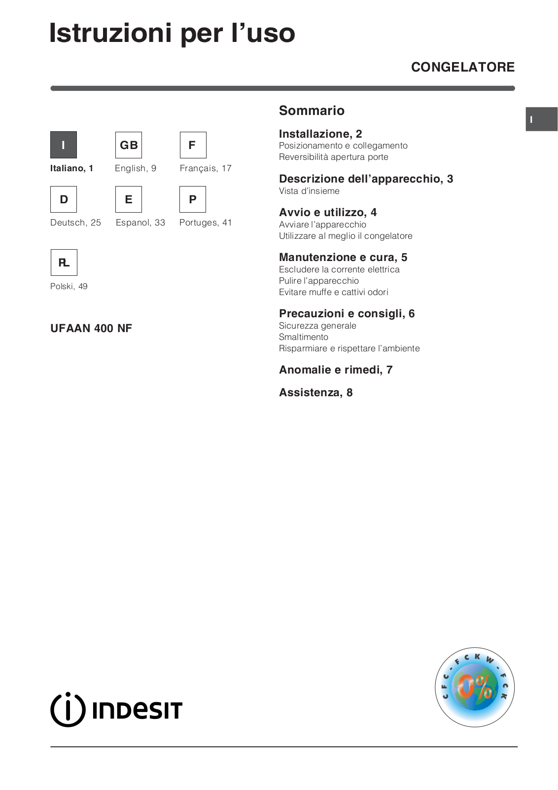 Indesit UFAAN400NF User Manual