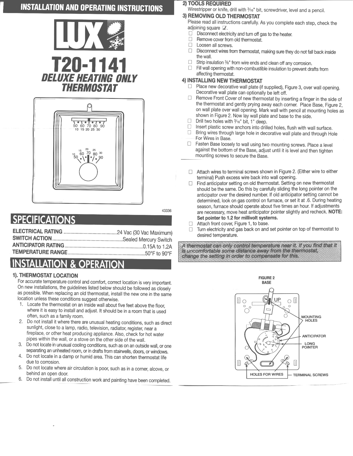 Lux Products T20-1141 User Manual