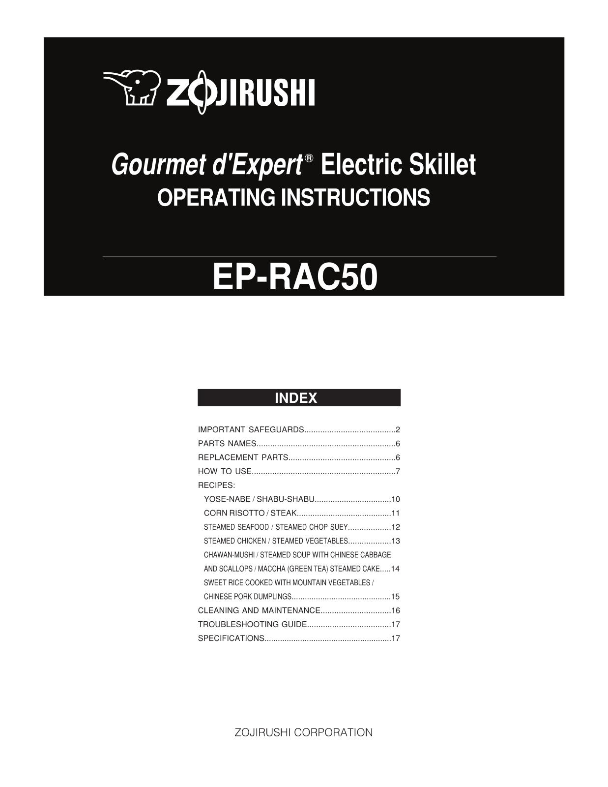 Zojirushi EP-RAC50 Owner's Manual