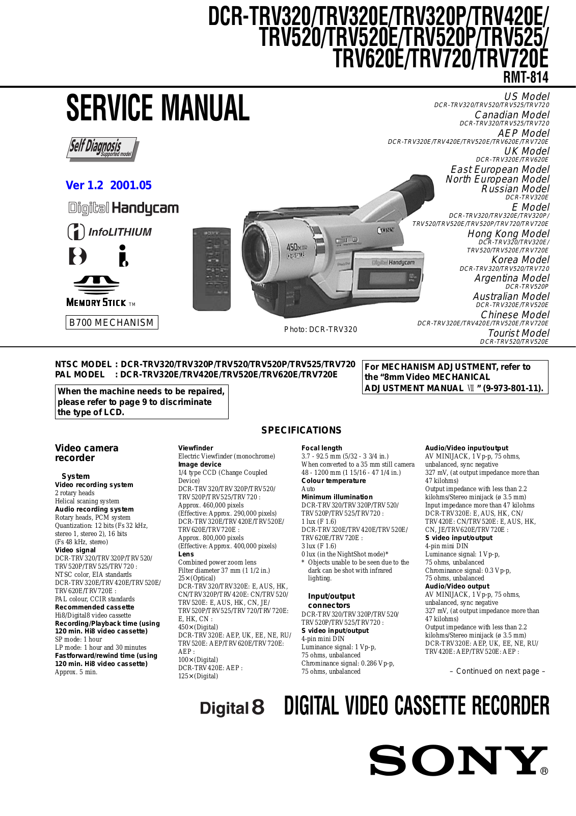 Sony DCR-TRV320, DCR-TRV320E, DCR-TRV320P, DCR-TRV420E, DCR-TRV520 Service manual
