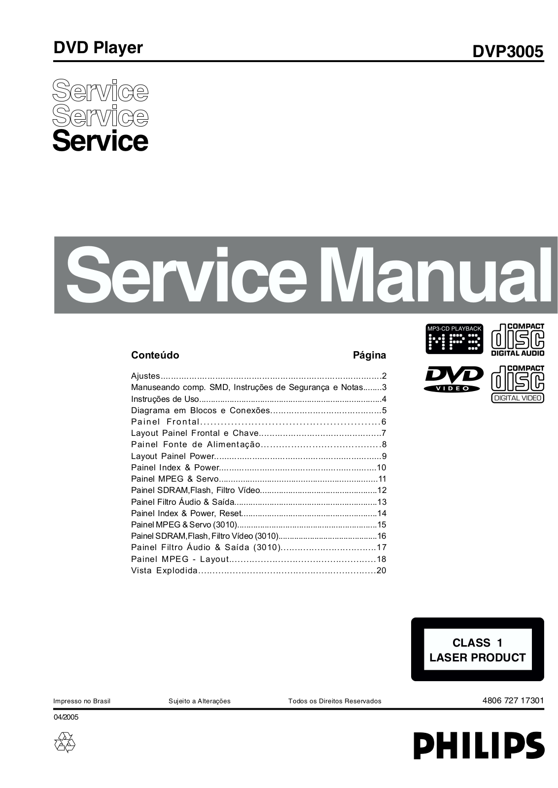 Philips DVP-3005 Service manual