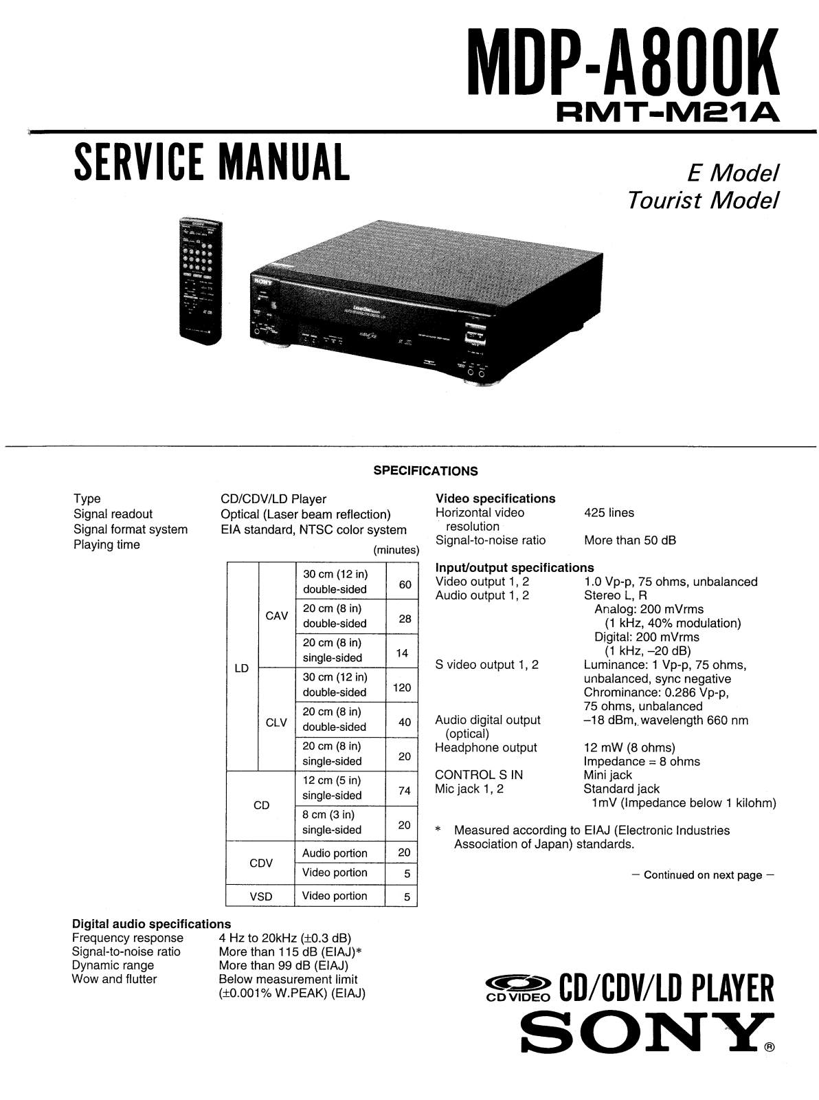 Sony MDPA-800-K Service manual