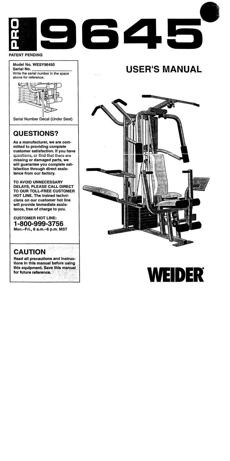 Weider PRO 9645 User Manual