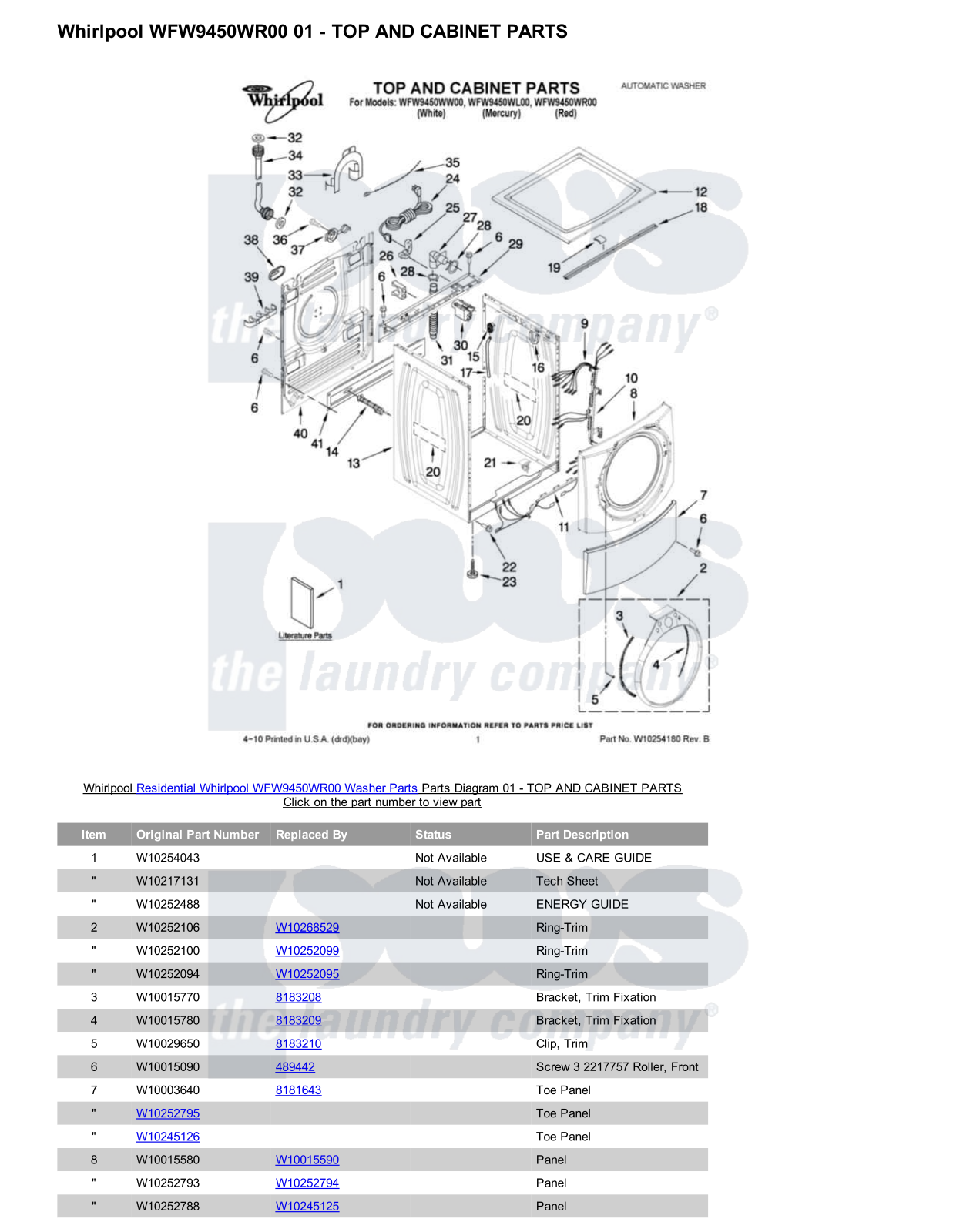 Whirlpool WFW9450WR00 Parts Diagram