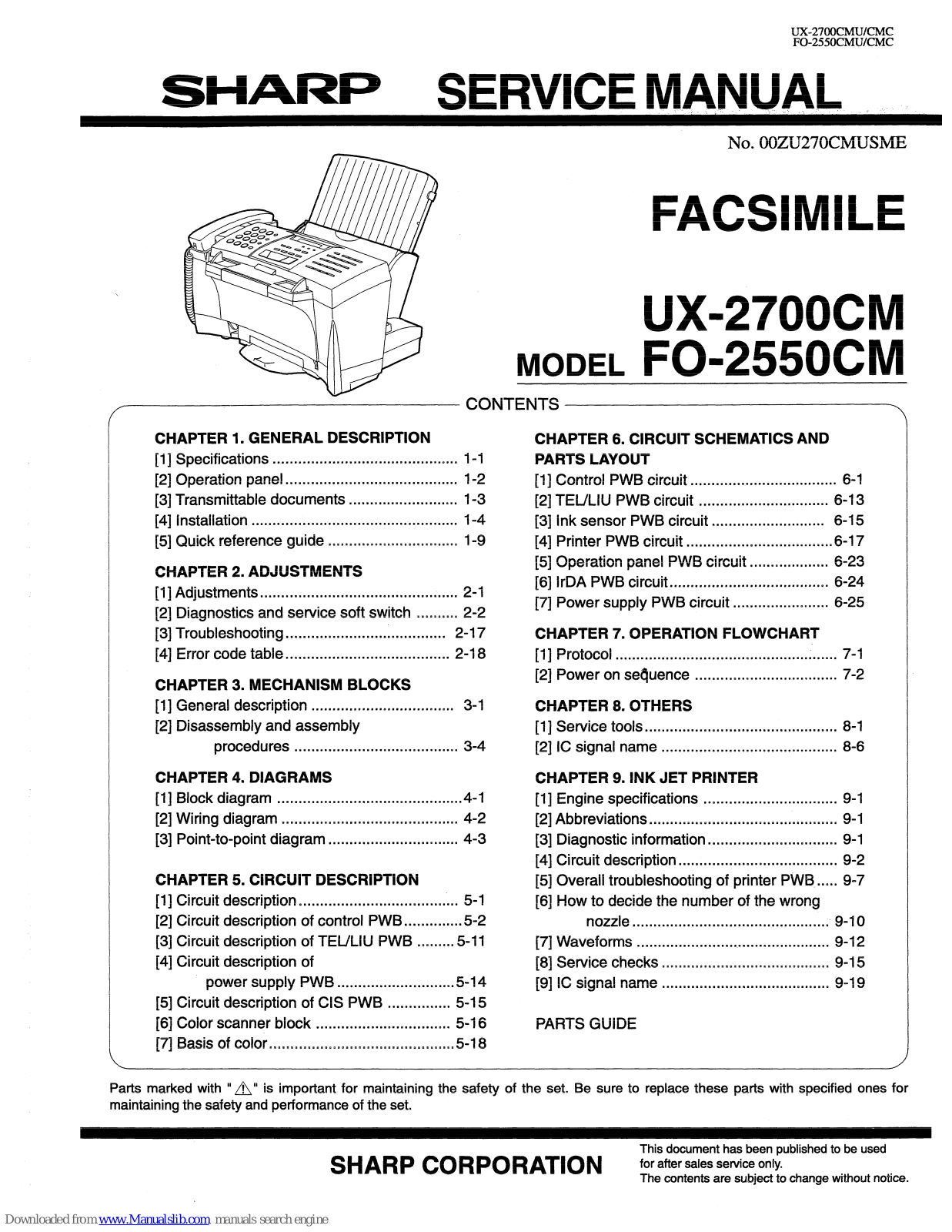 Sharp UX-2700CM - Color Printer, Scanner, UX-2700CM, FO-2550CM Service Manual - ManualMachine.com