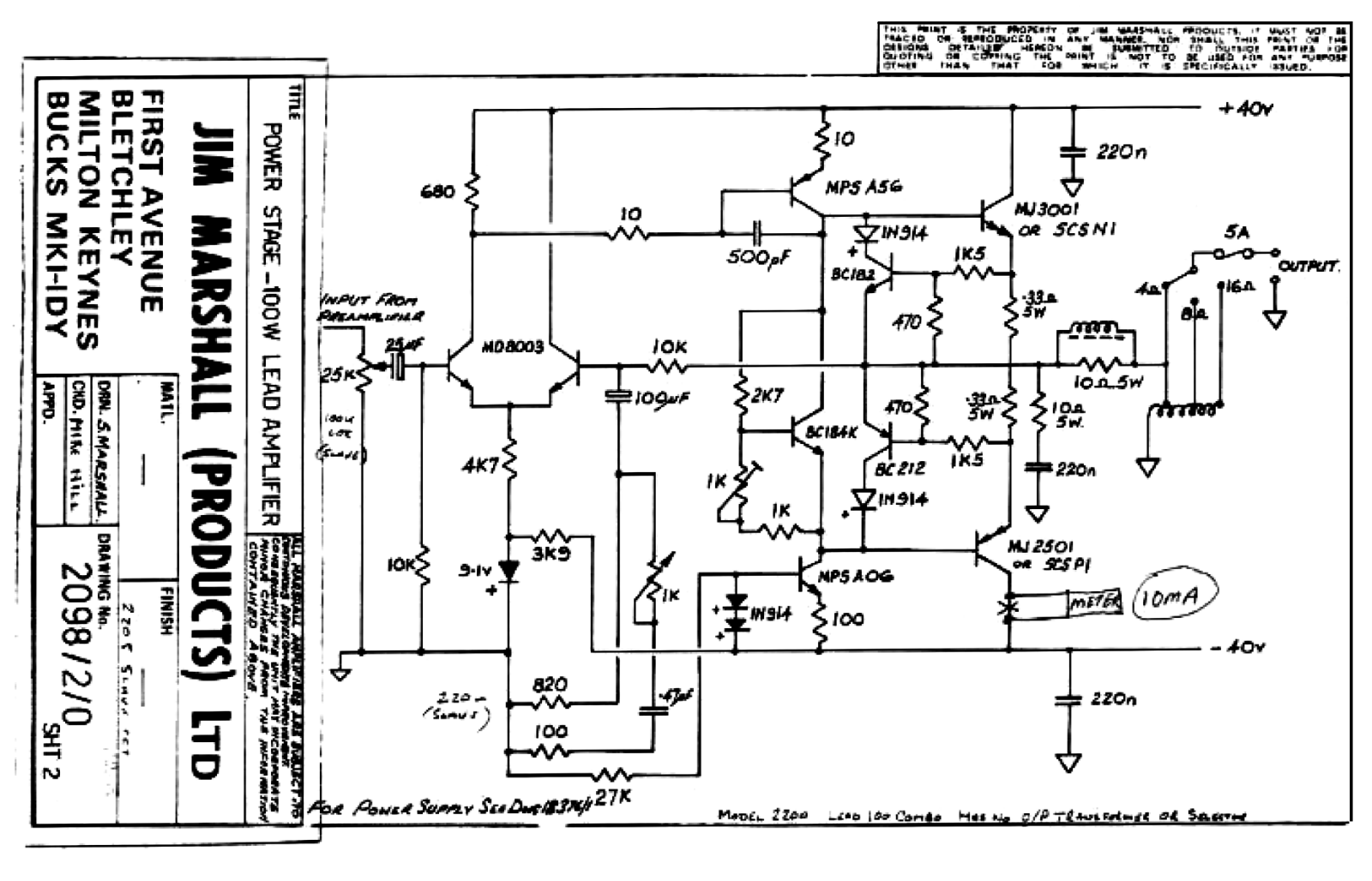 Marshall 2200-Pwr Schematic