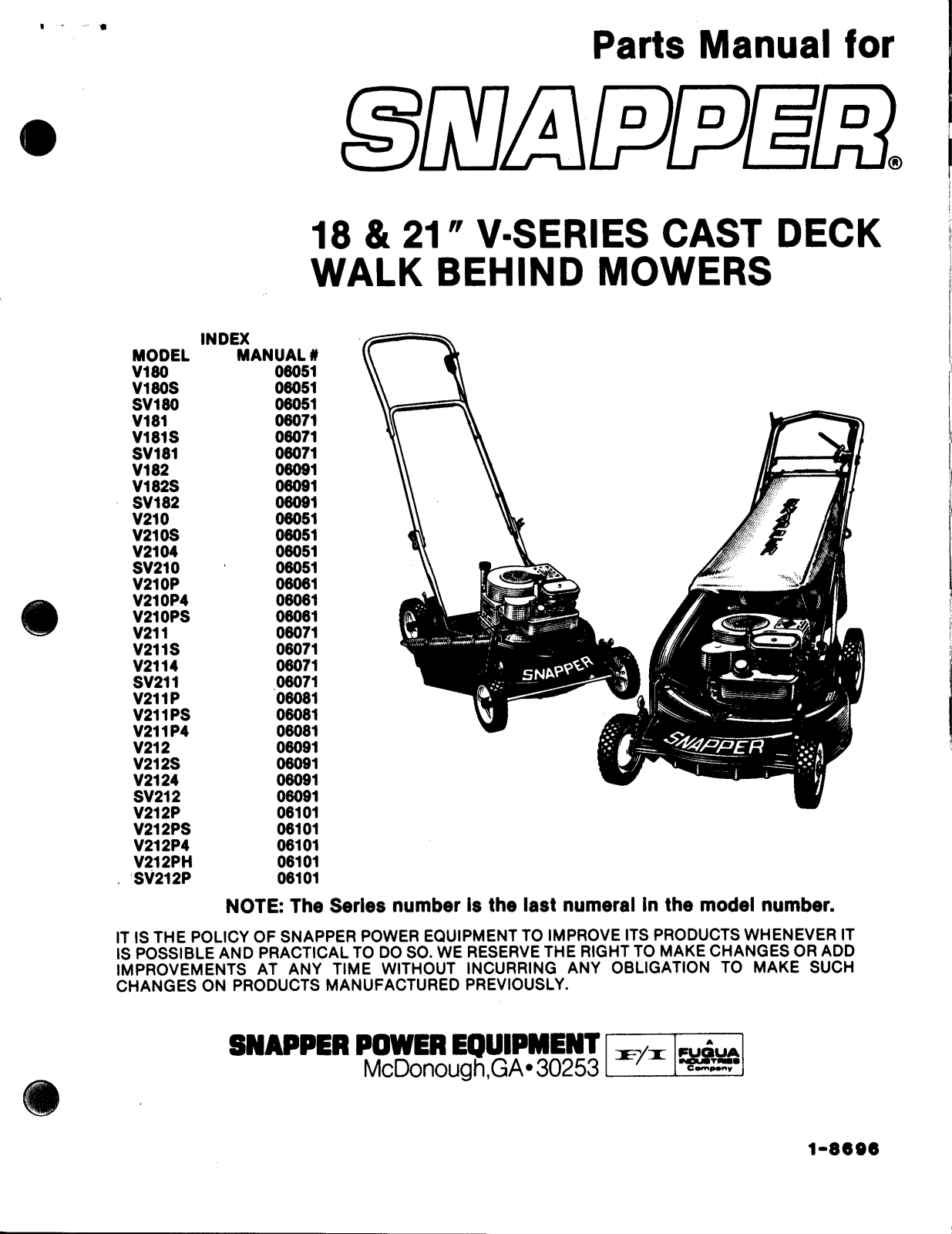 Snapper V211PS, SV210, V210, V2114, V212 User Manual