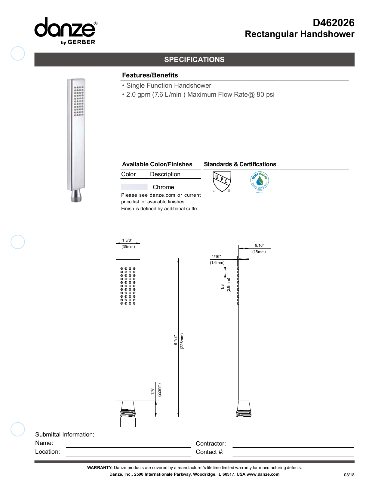 Gerber D462026BS, D462026, D462026BN Specifications