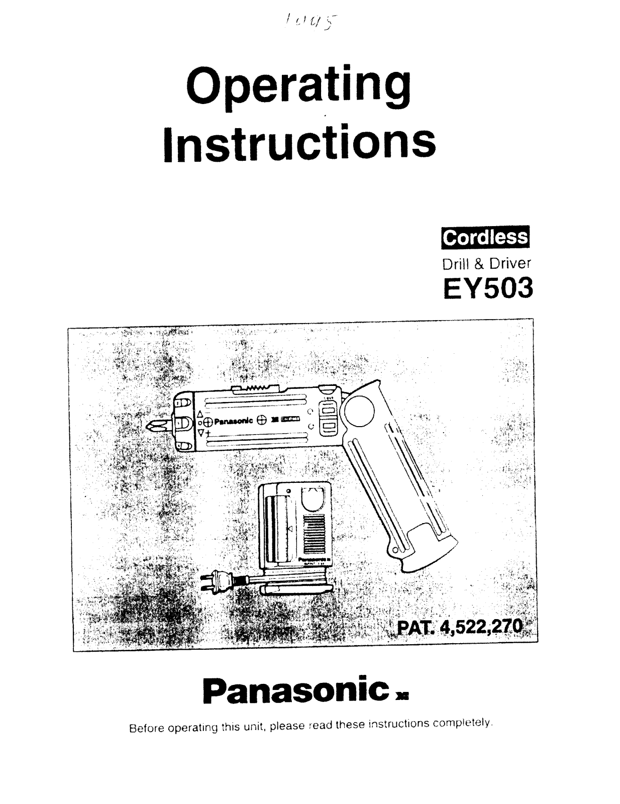 Panasonic ey-503 Operation Manual