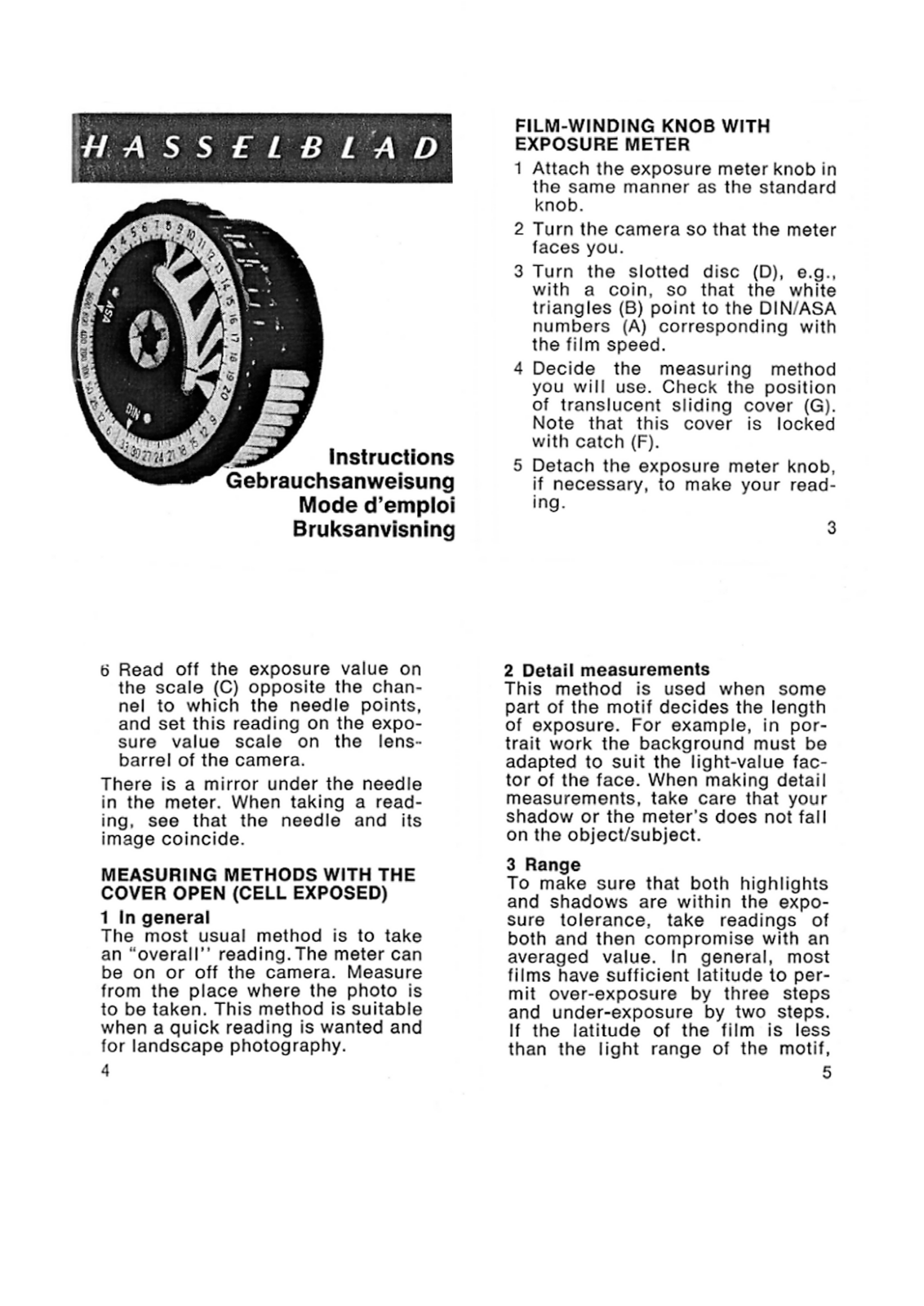 Hasselblad FILM WINDING KNOB User Manual