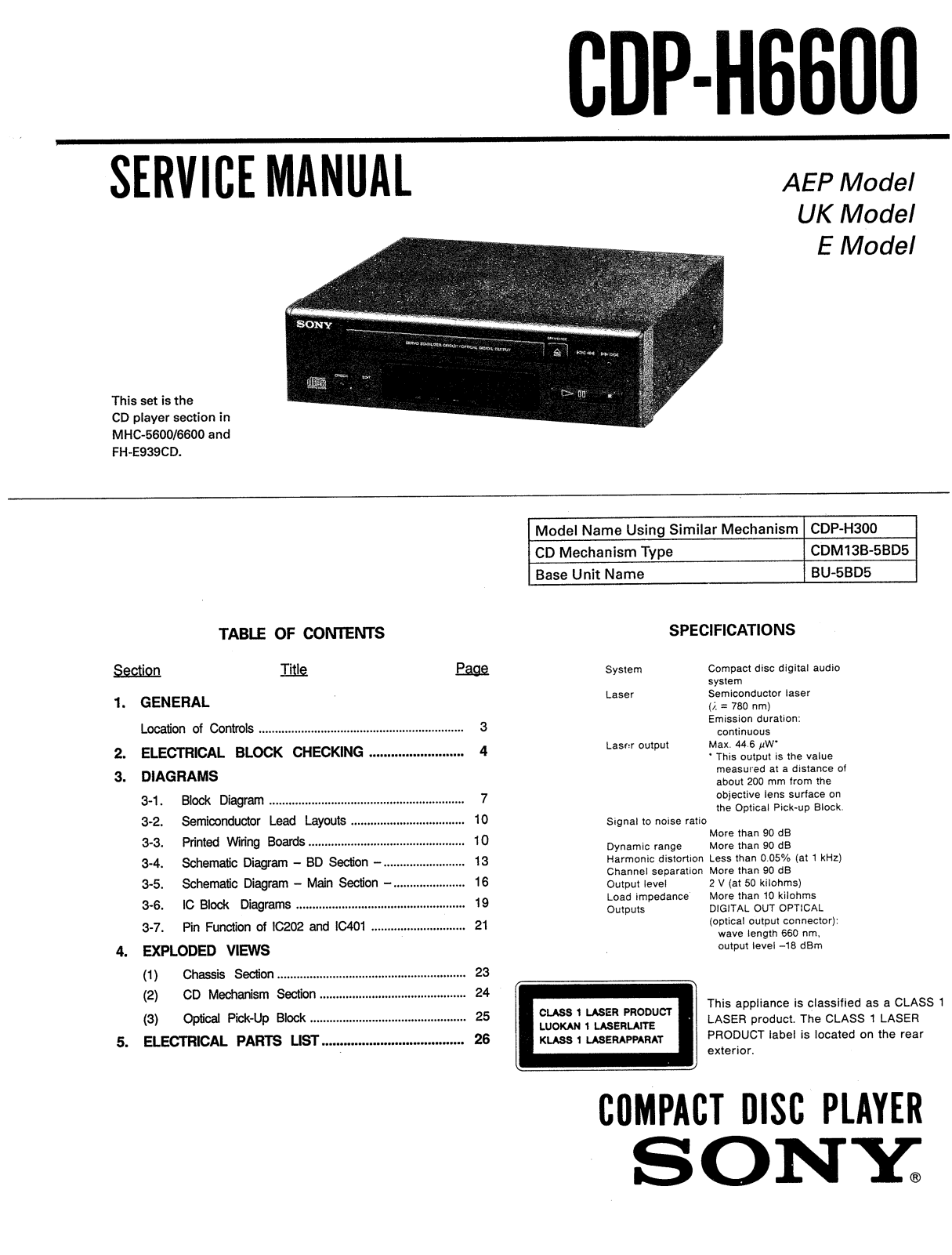 Sony CDPH-6600 Service manual