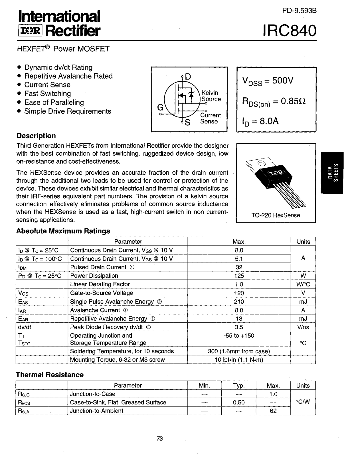 International Rectifier IRC840 Datasheet