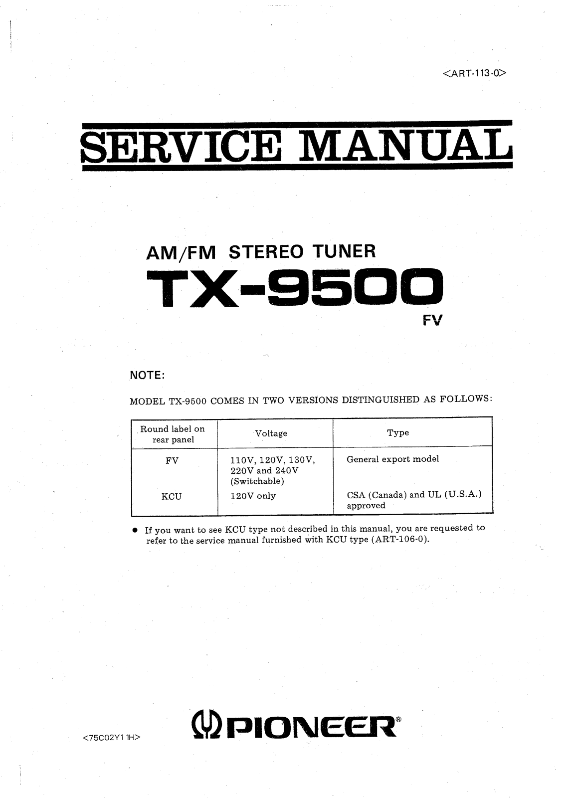 Pioneer TX-9500 Service manual