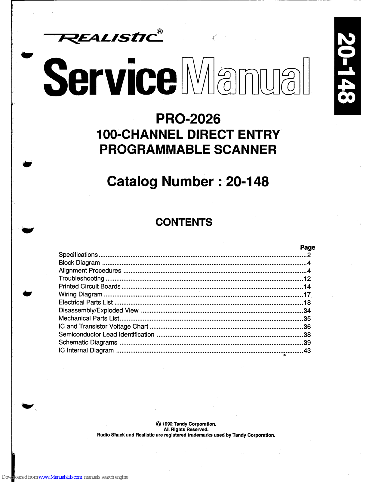 Realistic PRO-2026 Service Manual