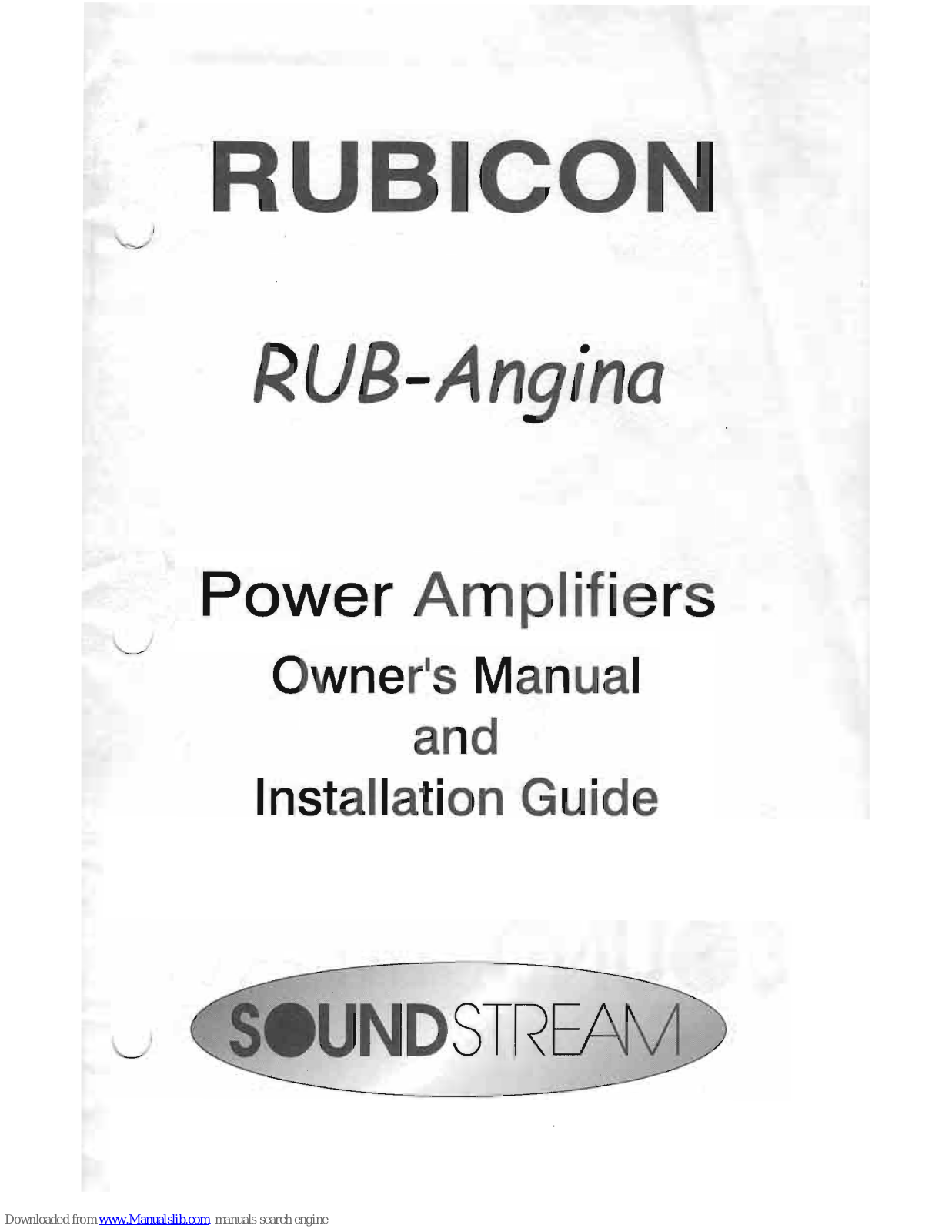 Soundstream Rubicon RUB-Angina Owner's Manual And Installation Manual