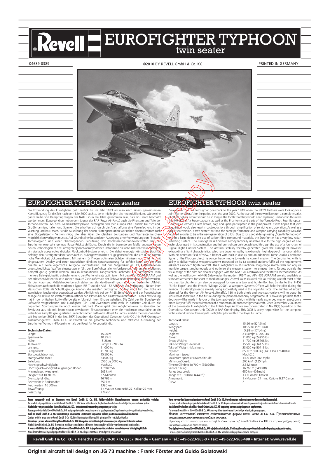 REVELL Eurofighter Typhoon User Manual