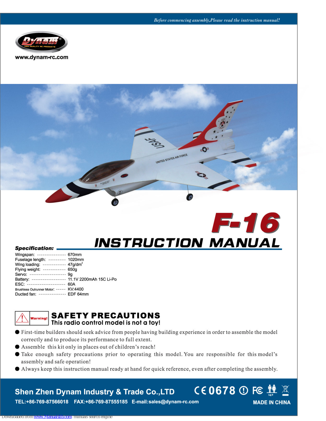 Dynam F-16 60A-DY8932 Instruction Manual