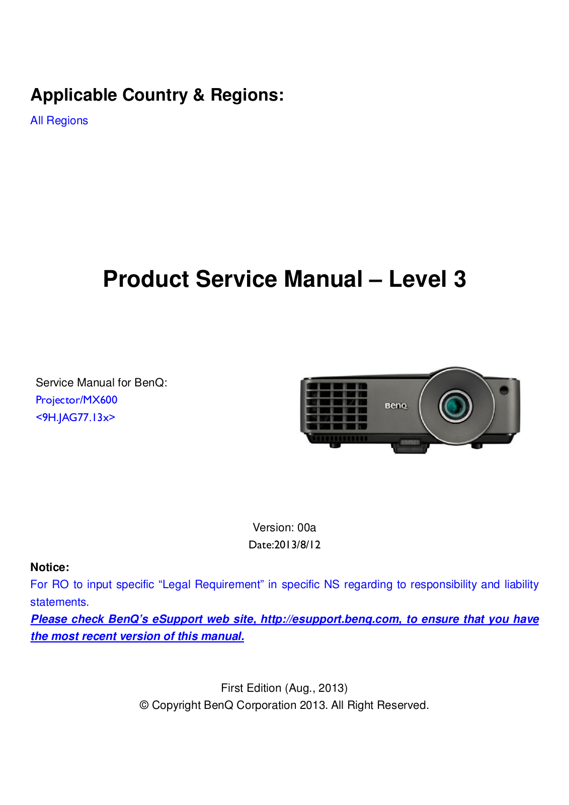 Benq MX600 User Manual