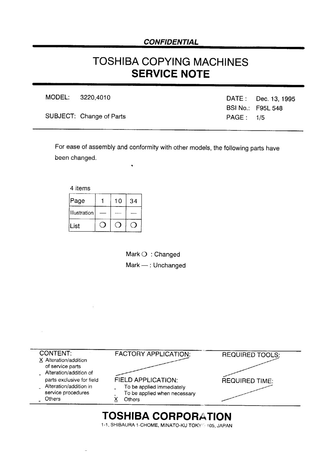 Toshiba f95l548 Service Note